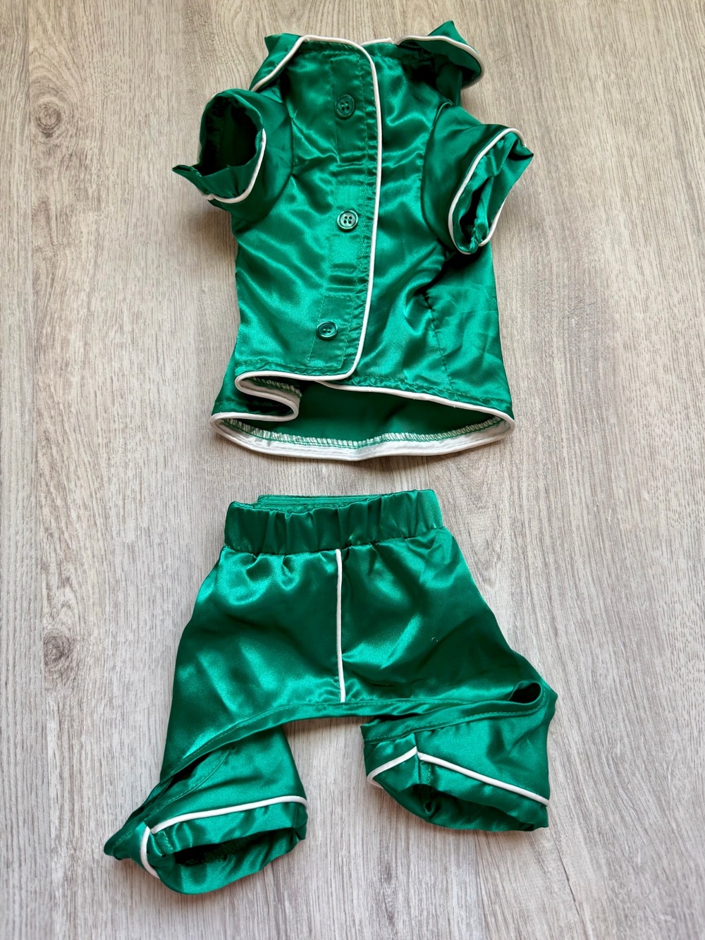 Green Satin - Dog / Pet - Pajama Set with White Piping - Size X Small